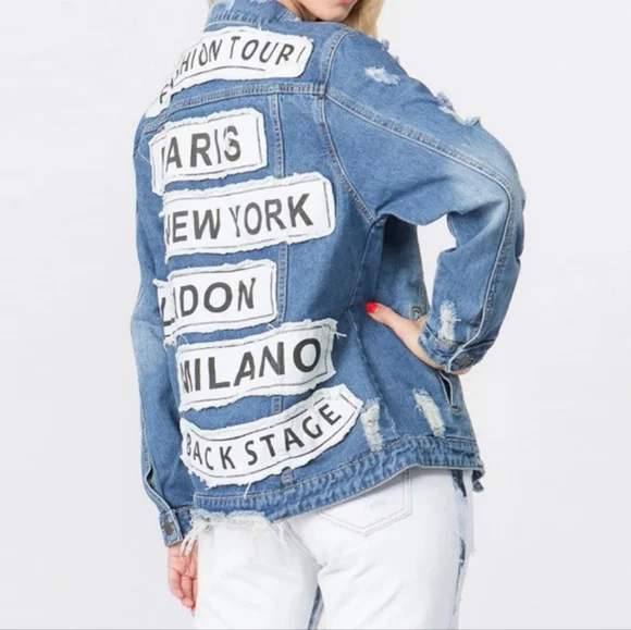 #177 🛑M BLACK FASHION TOUR DISTRESSED DENIM JACKET - Picture 5 of 8